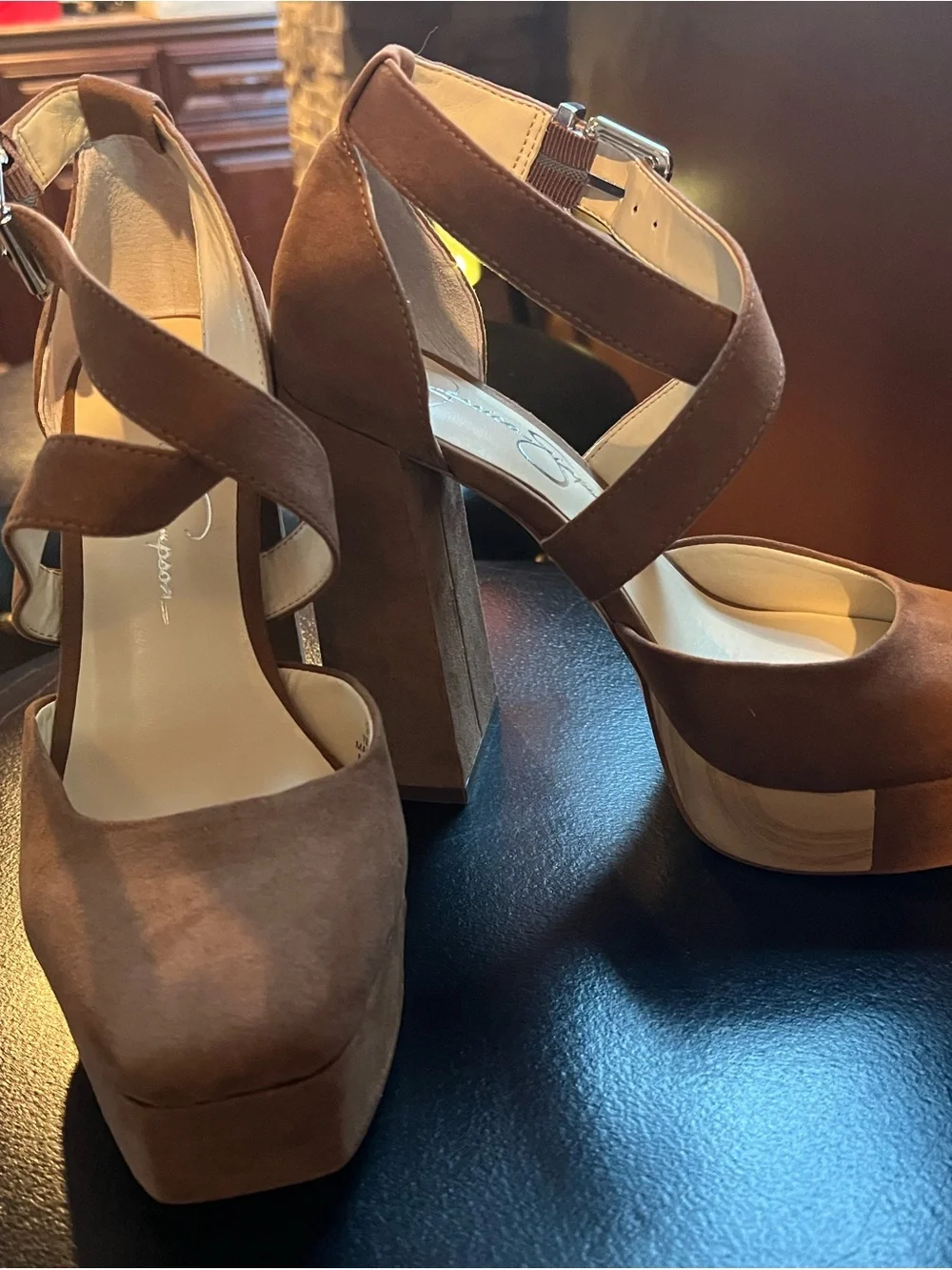 Jessica Simpson Brown Suede Platform Block Heel Sandals   NEVER BEEN WORN